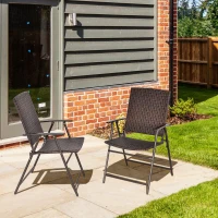 Outsunny 2pcs Folding Garden Chair Rattan Bistro Set with Armrest for Outdoor Steel Frame(m-10)