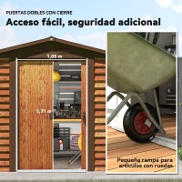 Outsunny Caseta de Jardín Exterior 3 m² 235,7x152x208,7 cm con 2 Puertas Corredizas y 4 Ventanas Natural y Café(m-6)