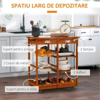 HOMCOM carucior bucatarie, roti, sertare, 74x37x76cm, maro(m-4)