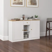 HOMCOM Küchenkommode, Sideboard mit Schublade, Schränken, Regalen, Spanplatte, Weiß(m-2)