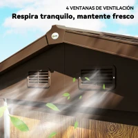 Outsunny Caseta de Jardín Exterior 3 m² 235,7x152x208,7 cm con 2 Puertas Corredizas y 4 Ventanas Natural y Café(m-8)