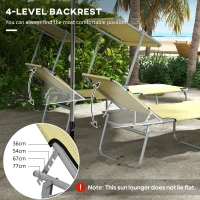 Outsunny Outdoor Foldable Sun Lounger Set of 2, 4 Level Adjustable Backrest Reclining Sun Lounger Chair with Angle Adjust Sun Shade Awning for Beach, Garden, Patio, Beige(m-4)