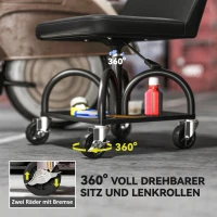 HOMCOM Werkstatthocker mit Rollen Ablagefläche, 58,5 cm hoch Rollhocker bis 135 kg belastbar Schwarz(m-7)