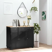 HOMCOM Sideboard with Rubberwood Top and Adjustable Shelves for Dining Room, Kitchen - Black(m-2)