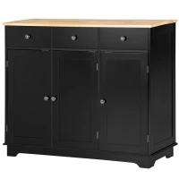 HOMCOM Sideboard with Rubberwood Top and Adjustable Shelves for Dining Room, Kitchen - Black(m-11)