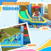 AIYAPLAY Castelo Insuflável 5 em 1 Parque Aquático Insuflável para Crianças com Escorrega Piscina Alvo e Cesta  385x290x180 cm Multicor(m-8)