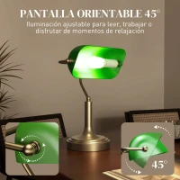 HOMCOM Lámpara de Escritorio Banquero E27 con Pantalla Ajustable Interruptor Basculante para Hogar Oficina Biblioteca Verde(m-5)