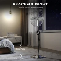 HOMCOM 16" Metal Pedestal Fan with Oscillating, Adjustable Height - Silver Tone(m-8)