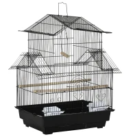 PawHut Metal Bird Cage with Plastic Swing Perch Food Container Tray Handle for Finch Canary Budgie 43.5 x 33 x 63 cm, Black(m-1)