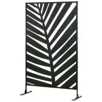 Outsunny Biombo de 3 Peças Separador de Ambientes com Desenho de Folha de Bananeira Biombo para Exterior 122x45x198 cm Preto(m-11)