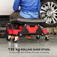 HOMCOM Rolling Mechanic Stool, 135kg Capacity Workshop Stool, 360° Swivel Roller Padded Creeper Seat with Wheels, Slide Out Tool Trays and Drawer for Garage, Shop, Auto Repair, Black(m-4)