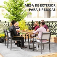 Outsunny Mesa de Refeição para Jardim Retangular 175x80x75 cm com Orifício para Chapéu de Sol e Bancada em Ripas Madeira(m-4)