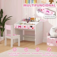 AIYAPLAY Conjunto de Secretária e Cadeira para Crianças com Gaveta Amovível e Compartimento para Dormitório Sala de Jogos Rosa e Branco(m-4)