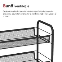 HOMCOM Carucior de bucatarie pe 5 niveluri cu cosuri din plasa, carucior de depozitare pentru sufragerie si dormitor din otel, 45x26,5x106cm, negru(m-8)