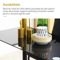 HOMCOM Set Masa de Sufragerie cu 4 Scaune, cu Sticla Securizata(m-8)