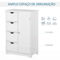 kleankin Armário Casa de Banho Móvel Auxiliar Organizador Moderno de Madeira com 1 Armário e  Gavetas 56x30x83 cm Branco(m-4)