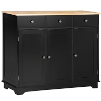HOMCOM Sideboard with Rubberwood Top and Adjustable Shelves for Dining Room, Kitchen - Black(m-1)