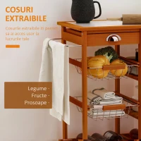 HOMCOM carucior bucatarie, roti, sertare, 74x37x76cm, maro(m-7)