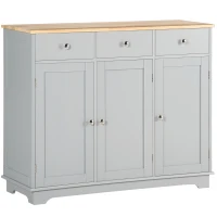 HOMCOM Sideboard with Rubberwood Top and Adjustable Shelves for Dining Room, Kitchen - Grey(m-1)