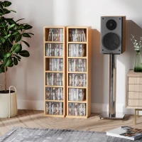 HOMCOM Set of 2 CD Media Display Shelf Unit Tower Rack w/ Adjustable Shelves Wood Color(m-2)