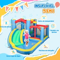 AIYAPLAY Castelo Insuflável 5 em 1 Parque Aquático Insuflável para Crianças com Escorrega Piscina Alvo e Cesta  385x290x180 cm Multicor(m-4)