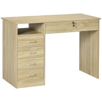 HOMCOM Computer Desk, Home Office Desk with Lockable Drawer, Storage Shelf for Study Bedroom, 110 x 50 x 76 cm, Oak(m-1)