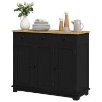 HOMCOM Sideboard with Rubberwood Top and Adjustable Shelves for Dining Room, Kitchen - Black Wood-Effect(m-11)