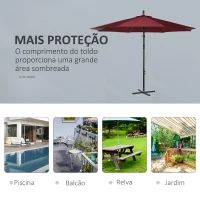 Outsunny Chapéu de Sol de Jardim Ø295x245 cm Chapéu de Sol Excêntrico Inclinável com Manivela Base Cruzada Vinho(m-6)