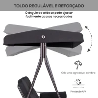 Outsunny Banco Baloiço de Jardim de 3 Lugares com Teto 2 Almofadas Suporte para Bebidas 206x116x183 cmPreto(m-4)