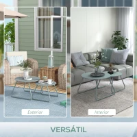 Outsunny Conjunto de 2 Mesas de Jardim Empilháveis Mesas Auxiliares de Jardim Redondas com Estrutura de Metal e Revestimento Epóxi Azul(m-5)