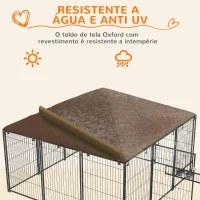 PawHut Parque para Cães com Toldo Canil para Exterior com Suporte Giratório para Comida 2 Tigelas 211x211x151 cm Preto Marrom(m-5)