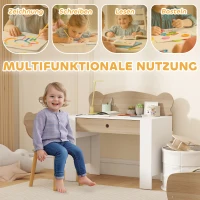 AIYAPLAY Kinderwerktafel met Stoel en Berenrugleuning, Lade, voor Schrijven en Knutselen, 3-8 Jaar, Natuur Hout(m-4)