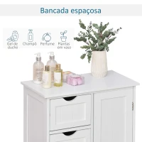 kleankin Armário Casa de Banho Móvel Auxiliar Organizador Moderno de Madeira com 1 Armário e  Gavetas 56x30x83 cm Branco(m-6)