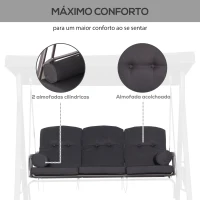 Outsunny Banco Baloiço de Jardim de 3 Lugares com Teto 2 Almofadas Suporte para Bebidas 206x116x183 cmPreto(m-6)