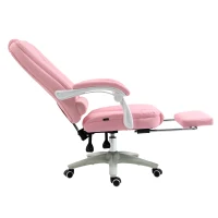 Vinsetto Bürostuhl mit Fußstütze, verstellbare Rückenlehne, höhenverstellbar, 5 Rollen, Rosa + Weiß(m-11)