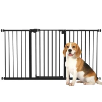 PawHut Barrera de Seguridad Extensible con Cierre Automático y Sistema de Doble Bloqueo Metal 74-147,5x76,2 cm Negro(m-10)