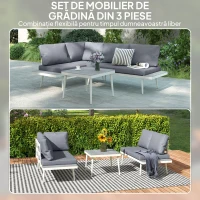 Outsunny Set Mobilier de Grădină din 3 Piese cu 2 Canapele cu Spătar Reglabil în 5 Poziții și Măsuță, 139x63x65 cm, Gri(m-4)