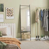 HOMCOM Miroir rectangulaire pleine longueur avec pochette de rangement, à poser ou à fixer au mur, 56L x 190H cm - noir(m-10)