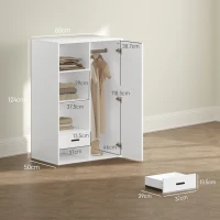 HOMCOM Dulap Modern cu 2 Sertare, Rafturi Deschise și Suport pentru Haine Alb(m-3)