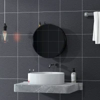 HOMCOM Miroir mural rond avec 2 étagères de rangement pour salle de bain, cadre en métal noir, diamètre de 50 cm(m-2)