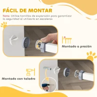 PawHut Barrera de Seguridad Extensible con Puerta Pequeño Cierre Automático y Sistema de Doble Bloqueo 74-80x76,2 cm Blanco(m-8)