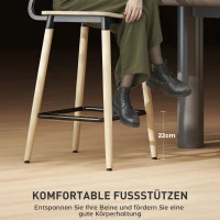 HOMCOM Set van 2 Barstoelen met Rugleuning, Voor Huisbar, Keukeneiland, Eetkamer, Hout, Metaal, Lichtbruin(m-4)