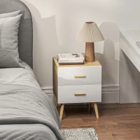 HOMCOM Noptieră Modernă din Lemn cu 2 Sertare 40x40x50 cm Stejar(m-8)