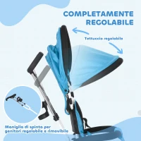 HOMCOM Triciclo per Bambini con Maniglione 6 in 1, Tettuccio Regolabile e Cintura di Sicurezza, Età 1-5 Anni, Blu(m-5)