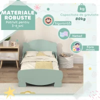 AIYAPLAY Pătuț pentru Copii cu Tăblie și Suport în Formă de Ursuleț și 2 Bare Laterale, Verde(m-5)