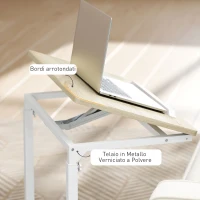 HOMCOM Tavolino da Lavoro Regolabile con Piano Inclinabile e 4 Ruote, in Legno e Metallo, 55x36x62.5-82.5 cm, Bianco e Rovere(m-6)
