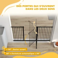PawHut Barrière de sécurité animaux porte fermeture automatique système de double verrouillage sans perçage 3 extensions noir(m-5)