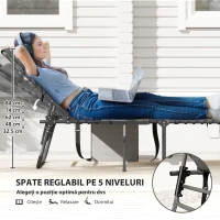 Outsunny Șezlong de Grădină Pliabil și Reglabil în 5 Poziții cu Măsuță Laterală, 60x190x31 cm, Gri(m-4)
