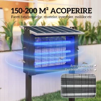 Lampă Anti-Țânțari Outsunny pentru Exterior cu Energie Solară și 60 LED-uri și Plasă de Protecție, Negru(m-4)