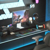 HOMCOM Dual Monitor Stand Riser with 2 Drawers, Adjustable Length and Angle, 116cm Monitor Riser for Laptop, Computer, PC, Small Printer, Black(m-8)